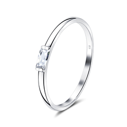 Plain Shaped Little Crystal Silver Ring NSR-4083
